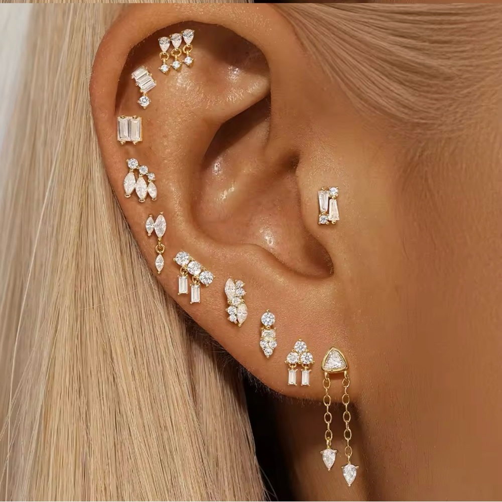 Sterling Silver Dangle Cartilage Stud Earrings-Flat Back Helix,Tragus,Conch